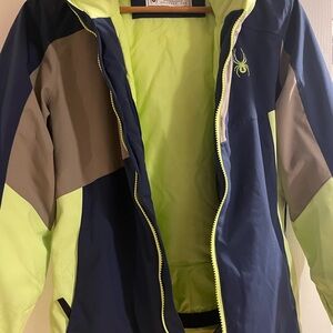 Spyder Kids' Navy and Neon Yellow Puffer Jacket